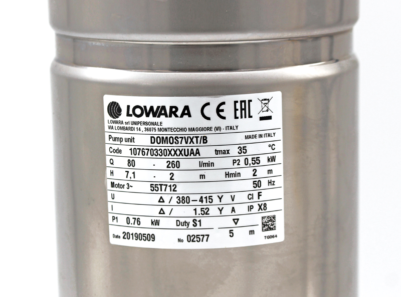 Lowara DOMO15VX/B Automatic 2 Inch Submersible Pump 230v - 107670130XXXUBA Lowara DOMO15VX/B Automatic 2 Inch Submersible Pump 230v - 107670130XXXUBA
